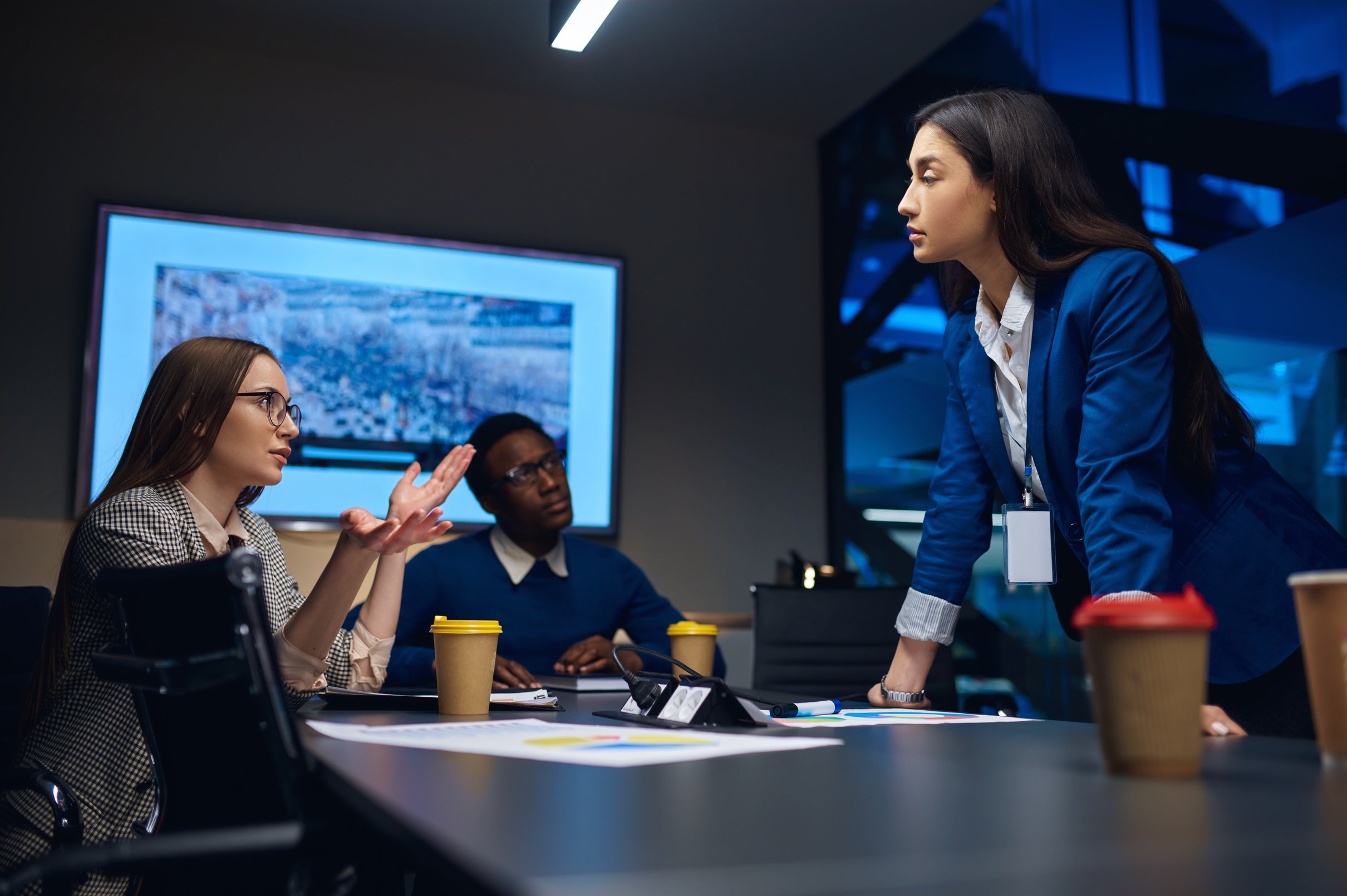 Coworkers on Business Negotiations in Night Office